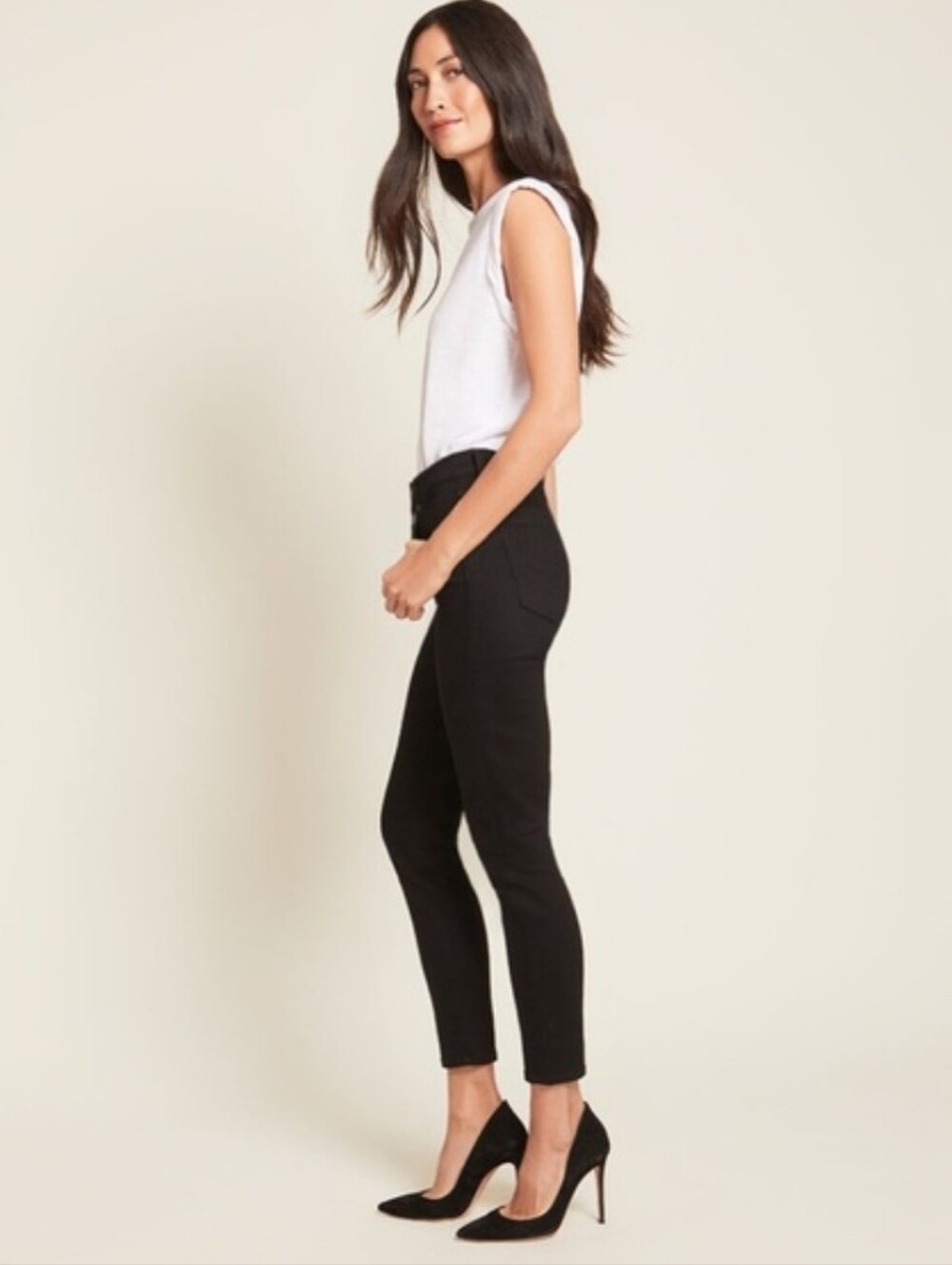 Veronica Beard Debbie Black Button Fly High-Rise Ankle Crop Skinny Jeans